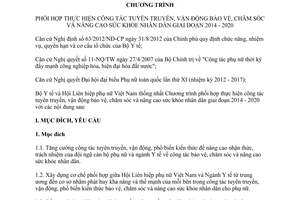 Chương trình 168/CTr-BYT-HLHPNVN năm 2014 chăm sóc nâng cao sức khỏe nhân dân 2014 - 2020