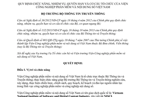 Quyết định 301/QĐ-BTTTT 2014 nhiệm vụ quyền hạn cơ cấu tổ chức Viện Công nghiệp phần mềm