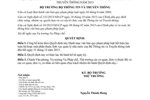 Quyết định 295/QĐ-BTTTT năm 2014 Danh mục văn bản pháp luật hết hiệu lực Bộ Thông tin Truyền thông