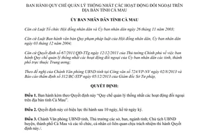 Quyết định 06/2014/QĐ-UBND Quy chế quản lý thống nhất hoạt động đối ngoại Cà Mau