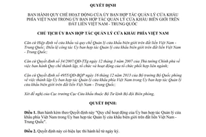 Quyết định 726/QĐ-UBHTCK 2014 hoạt động của Ủy ban hợp tác Quản lý cửa khẩu phía Việt Nam
