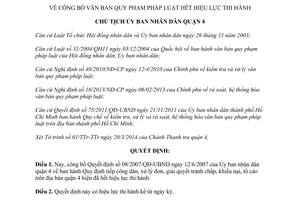 Quyết định 660/QĐ-UBND năm 2014 công bố văn bản quy phạm pháp luật hết hiệu lực Quận 4 Hồ Chí Minh