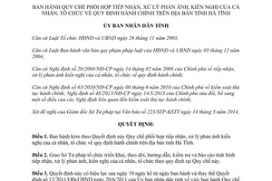 Quyết định 11/2014/QĐ-UBND tiếp nhận xử lý phản ánh kiến nghị quy định hành chính Hà Tĩnh