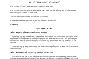 Nghị định 20/2014/NĐ-CP phổ cập giáo dục xóa mù chữ