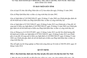 Quyết định 07/2014/QĐ-UBND mức thu thủy lợi phí tiền nước tỉnh Tây Ninh