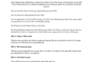 Thông tư 13/2014/TT-BQP kiểm tra giám sát đào tạo sát hạch lái xe mô tô ô tô quân sự