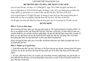 Quyết định 810/QĐ-BVHTTDL 2014 nhiệm vụ quyền hạn cơ cấu Khu Liên hợp thể thao quốc gia