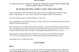 Quyết định 534/QĐ-BNN-TY năm 2014 xuất hóa chất hỗ trợ Bến Tre phòng chống dịch cúm gia cầm