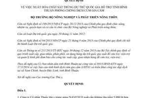 Quyết định 533/QĐ-BNN-TY năm 2014 xuất hóa chất sát trùng hỗ trợ Bình Thuận phòng chống cúm gia cầm