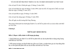 Quyết định 24/2014/QĐ-TTg hỗ trợ phát triển dự án điện sinh khối Việt Nam