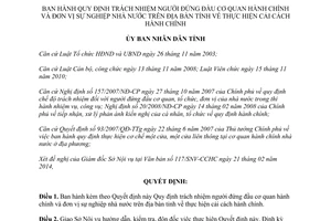 Quyết định 13/2014/QĐ-UBND trách nhiệm người đứng đầu cơ quan hành chính Hà Tĩnh cải cách hành chính