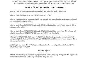 Quyết định 380/QĐ-UBND 2014 đầu tư xây dựng cải tạo nâng cấp đường tỉnh 908 Tam Bình Bình Tân Vĩnh Long