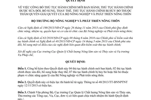 Quyết định 543/QĐ-BNN-QLCL năm 2014 thủ tục hành chính Bộ Nông nghiệp Phát triển nông thôn