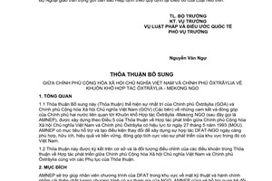 Thông báo hiệu lực Thỏa thuận bổ sung khuôn khổ hợp tác Ôt-xtrây-li-a - Mekong NGO