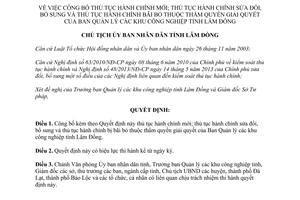 Quyết định 605/QĐ-UBND 2014 thủ tục hành chính mới sửa đổi Ban Quản lý khu công nghiệp Lâm Đồng