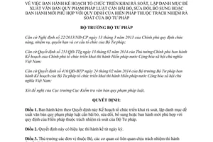 Quyết định 671/QĐ-BTP năm 2014 rà soát lập danh mục đề xuất văn bản phù hợp Hiến pháp