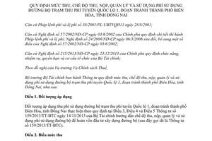 Thông tư 37/2014/TT-BTC phí sử dụng đường bộ trạm thu phí Quốc lộ 1 đoạn tránh Biên Hòa Đồng Nai