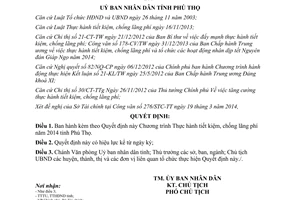 Quyết định 672/QĐ-UBND năm 2014 Chương trình Thực hành tiết kiệm chống lãng phí Phú Thọ