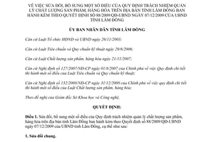 Quyết định 08/2014/QĐ-UBND sửa đổ trách nhiệm quản lý chất lượng sản phẩm hàng hóa Lâm Đồng