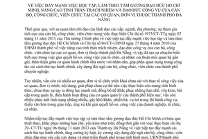 Chỉ thị 03/CT-UBND năm 2014 học tập làm theo tấm gương Hồ Chí Minh Đà Nẵng