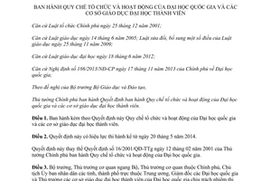 Quyết định 26/2014/QĐ-TTg tổ chức hoạt động Đại học quốc gia cơ sở giáo dục thành viên