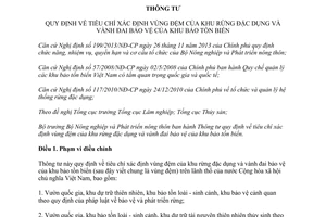 Thông tư 10/2014/TT-BNNPTNT tiêu chí xác định vùng đệm rừng đặc dụng khu bảo tồn biển