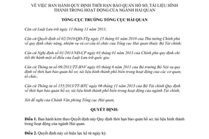 Quyết định 888/QĐ-TCHQ năm 2014 thời hạn bảo quản hồ sơ tài liệu ngành Hải quan