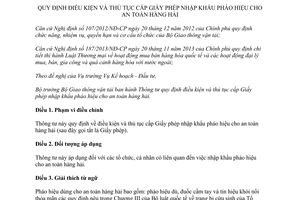 Thông tư 04/2014/TT-BGTVT điều kiện thủ tục cấp Giấy phép nhập khẩu pháo hiệu an toàn hàng hải