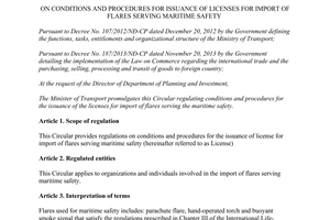 Circular No. 04/2014/TT-BGTVT issuance of licenses for import of flares serving maritime safety