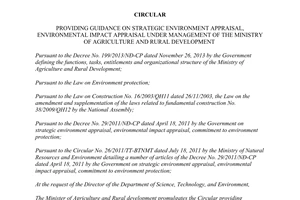 Circular No. 09/2014/TT-BNNPTNT guidance on strategic environment appraisal