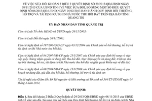 Quyết định 15/2014/QĐ-UBND sửa đổi 29/2013/QĐ-UBND bồi thường tái định cư Quảng Trị