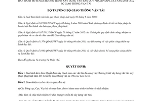 Quyết định 871/QĐ-BGTVT xây dựng văn bản quy phạm pháp luật 2014