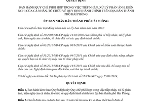 Quyết định 700/2014/QĐ-UBND tiếp nhận xử lý phản ánh kiến nghị về quy định hành chính Hải Phòng