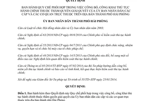 Quyết định 698/2014/QĐ-UBND phối hợp công bố công khai thủ tục hành chính Hải Phòng