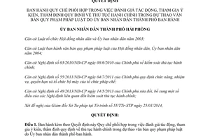 Quyết định 699/2014/QĐ-UBND phối hợp đánh giá tác động ý kiến thẩm định thủ tục hành chính Hải Phòng