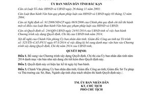 Quyết định 499/QĐ-UBND 2014 bổ sung văn bản Chương trình xây dựng Quyết định Chỉ thị Bắc Kạn