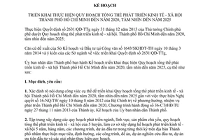 Kế hoạch 1309/KH-UBND năm 2014 Quy hoạch tổng thể phát triển kinh tế xã hội Hồ Chí Minh