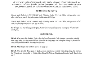 Quyết định 311/QĐ-BNV đổi tên công nhận Điều lệ Quỹ Phát triển vì cộng đồng 2014