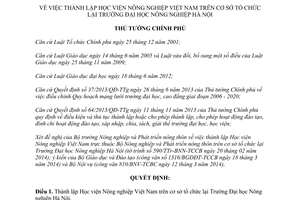 Quyết định 441/QĐ-TTg năm 2014 thành lập Học viện Nông nghiệp Trường Đại học Nông nghiệp Hà Nội