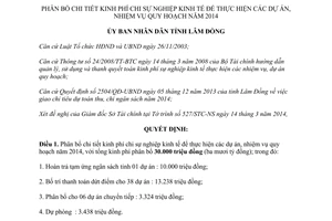 Quyết định 638/QĐ-UBND 2014 kinh phí chi sự nghiệp kinh tế thực hiện dự án nhiệm vụ quy hoạch Lâm Đồng