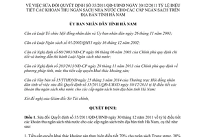 Quyết định 11/2014/QĐ-UBND sửa đổi Quyết định 35/2011/QĐ-UBND tỷ lệ điều tiết thu ngân sách Hà Nam