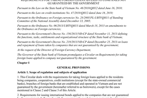 Circular No. 12/2014/TT-NHNN requirements for taking foreign loans applied to companies not guaranteed