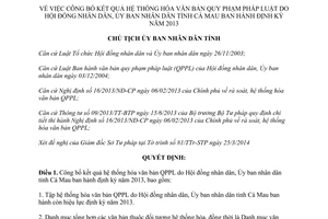 Quyết định 499/QĐ-UBND 2014 hệ thống hóa văn bản quy phạm Cà Mau 2013