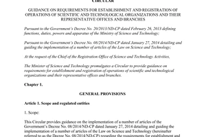 Circular No. 03/2014/TT-BKHCN stablishment registration scientific technological organizations branches