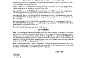 Quyết định 80/QĐ-SXD năm 2014 bảng giá ca máy thiết bị thi công xây dựng Cần Thơ