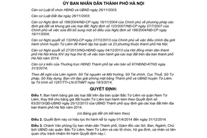 Quyết định 17/2014/QĐ-UBND giá đất Bắc Từ Liêm và Nam Từ Liêm thành phố Hà Nội 2014