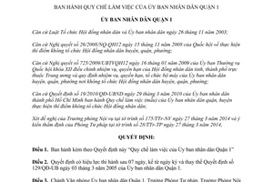 Quyết định 01/2014/QĐ-UBND Quy chế làm việc của Ủy ban nhân dân Quận 1 Hồ Chí Minh