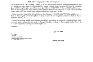 Công văn 295/QLCL-TTPC báo cáo kiểm tra chất lượng an toàn thực phẩm 2014