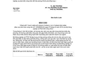 Công văn 1228/BNN-KH báo cáo tình hình sản xuất kinh doanh tháng 2 năm 2014