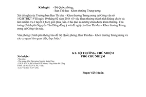 Công văn 1530/VPCP-TCCV khen thưởng thành tích kháng chiến làm nhiệm vụ quốc tế ở hải đảo xa